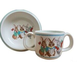 Mikasa Bunnies Do Re Mi 2 Pc Baby Child Dining Set Bowl Cup CC008 Japan